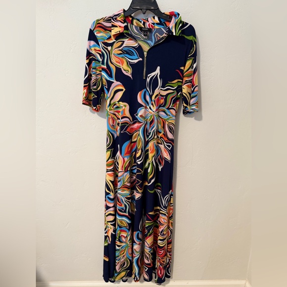 MSK Navy w/Colors Floral Midi Dress Size Large
A line flattering fit w/tie waist - Picture 1 of 5